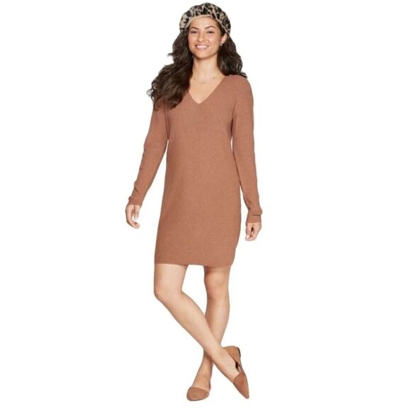 "A New Day" V-Neck Mini Sweater Dress - Picture 1 of 10
